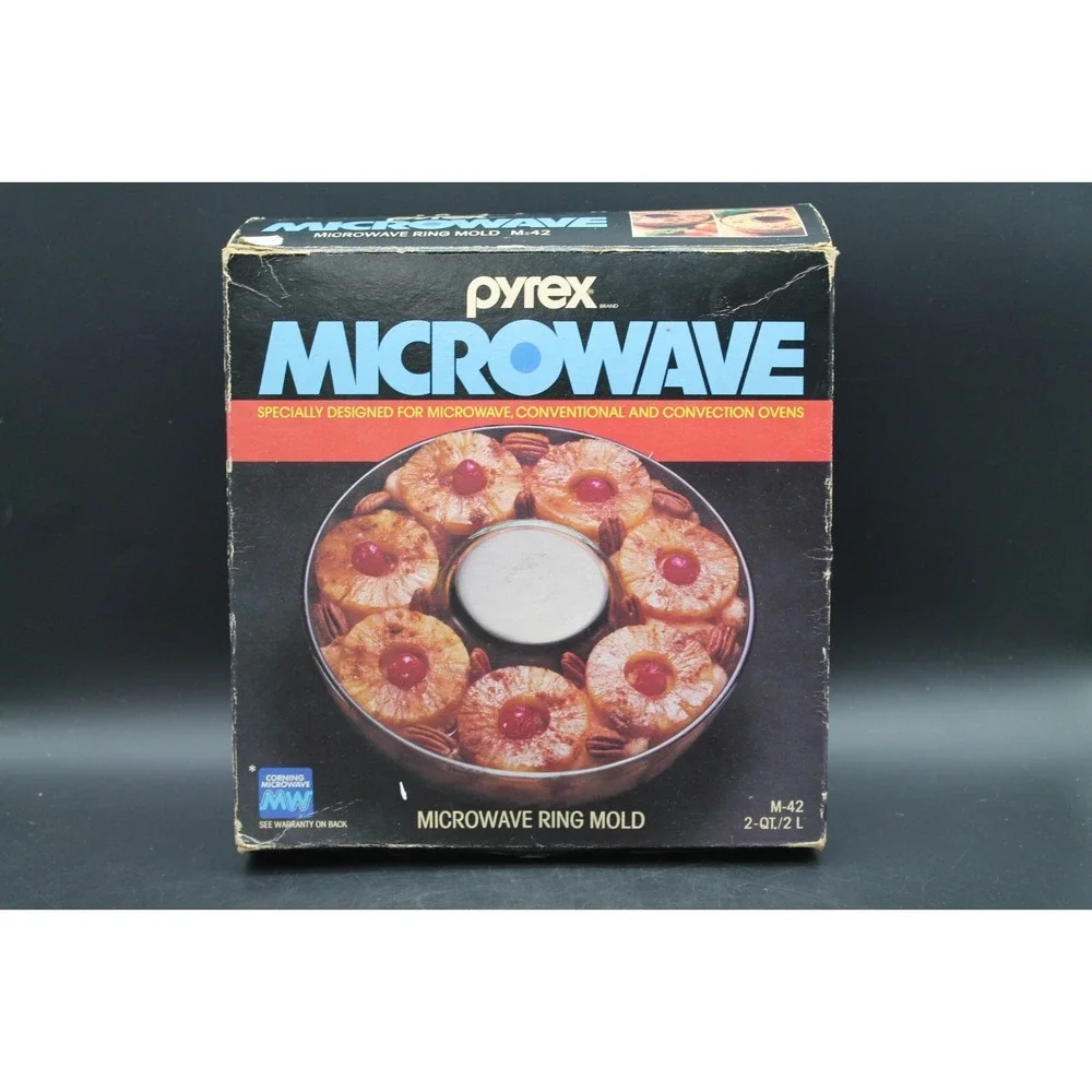Pyrex Microwave Ring Mold M-42 2 Qt Clear Glass Tube Pan with Box Vintage France